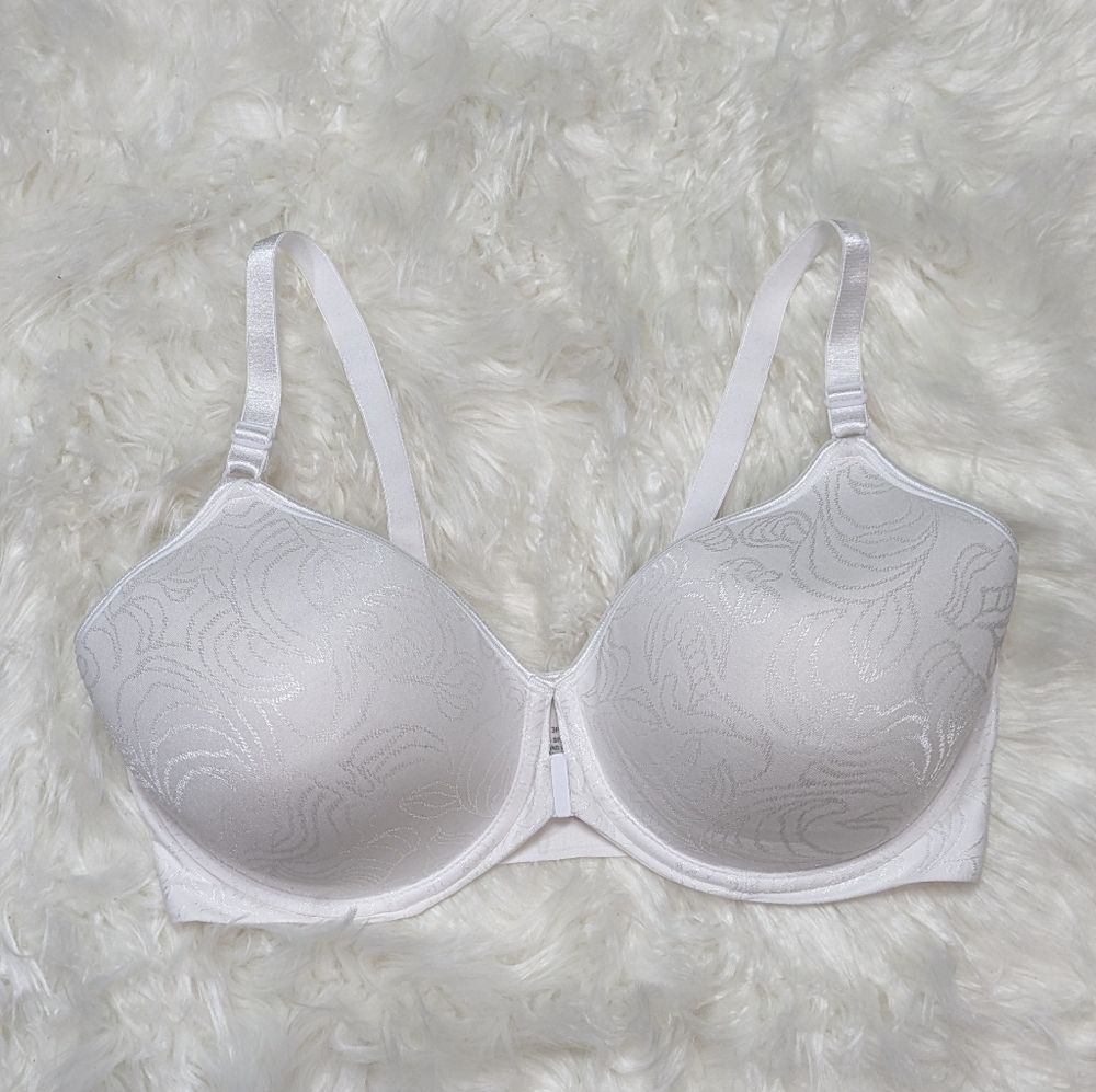New Bali Front Clasp Comfort Revolution White Jacquard Underwire Bra Size 38DD‎